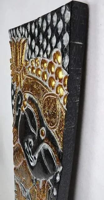 Dekorácia na stenu BUDHA čierny, 120x30cm, exotické drevo, ručná práca