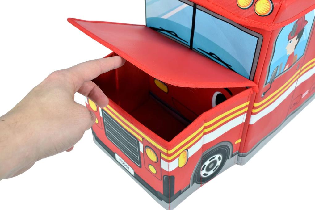 Červené auto hasičské krabica na hračky