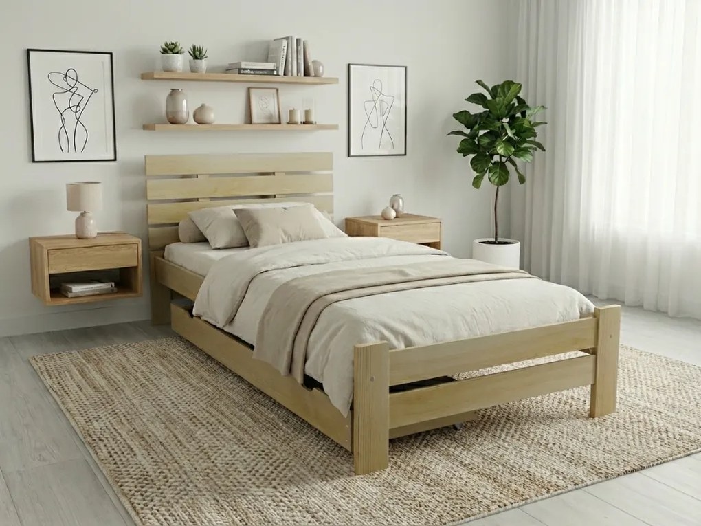 Posteľ PARIS zvýšená 90x200 cm, borovica Rošt: S lamelovým roštom, Matrac: Matrac DELUXE 10 cm