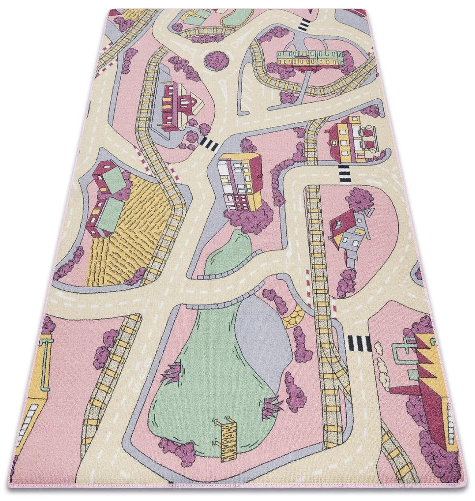 REBEL ROADS KOBEREC Playtime 63 Mestečko, protišmykový pre deti - ružová / béžová Veľkosť: 95x133 cm