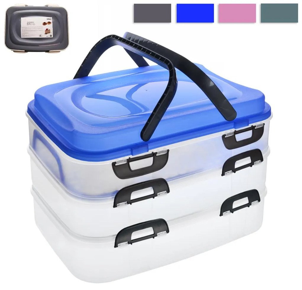 Orion Úložný box na koláče a zákusky, PIKNIK, 3 poschodia, s úchytmi, mix farieb
