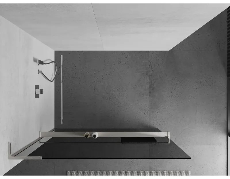 Mexen Kioto+ L, sprchová zástena Walk-In s poličkou a vešiakom 70 x 200 cm, 8mm šedé sklo, brúsená oceľ profil, 800-070-123-97-40
