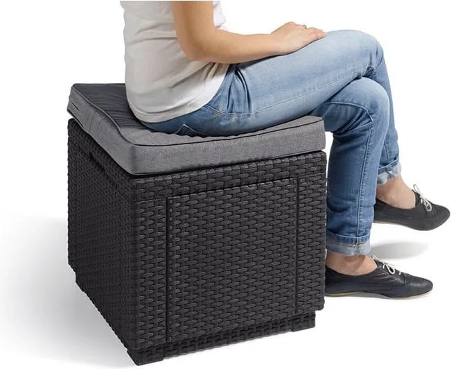 Tmavosivý záhradný taburet Cube – Keter