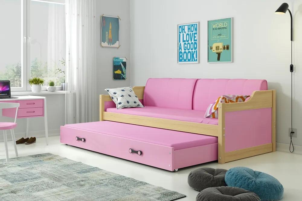 BMS Group Detská posteľ s prístelkou DÁVID 200 x 90 cm borovica ružová
