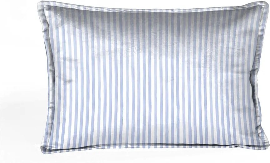 Biely zamatový vankúš s modrými pruhmi Velvet Atelier Pajamas, 50 x 35 cm