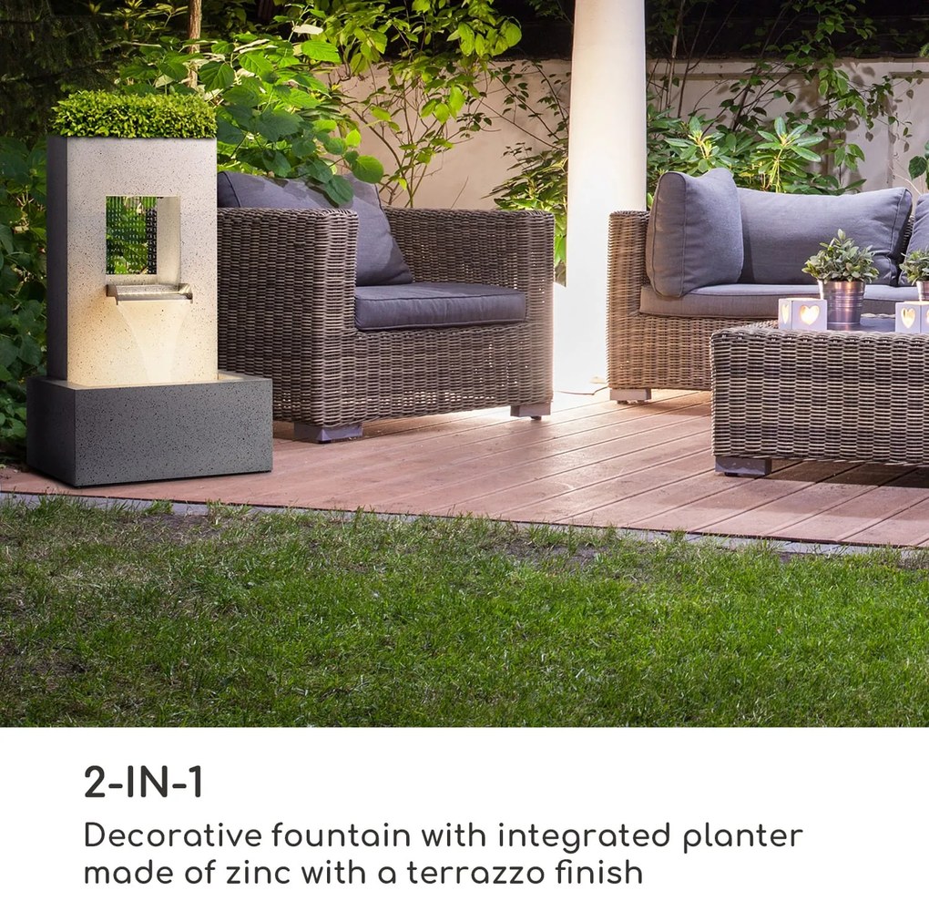 Blumfeldt Bloomingstone, fontána, záhradná fontána, okrasná fontána, 20 W, čerpadlo, zinok, LED