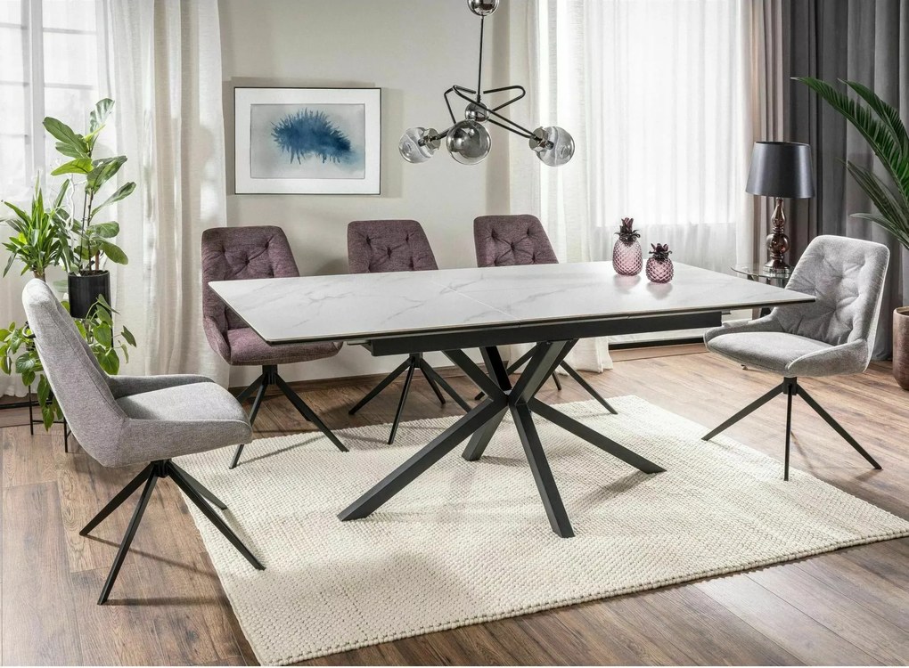 Rozkladací jedálenský stôl Logan 160/200 cm keramika biely mramor/čierny
