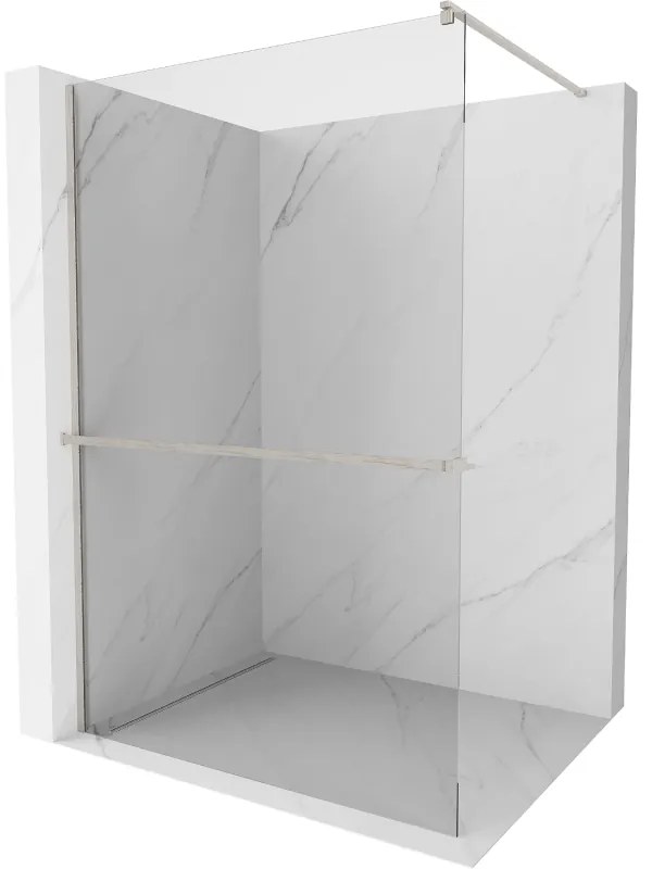 Mexen Kioto+, sprchová zástena Walk-In s poličkou a vešiakom 75 x 200 cm, 8mm číre sklo, brúsená oceľ profil, 800-075-121-97-00