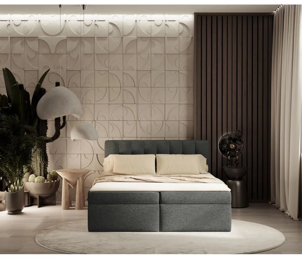 Tmavosivá boxspring posteľ s úložným priestorom 180x200 cm Novento – Maison de Rêve