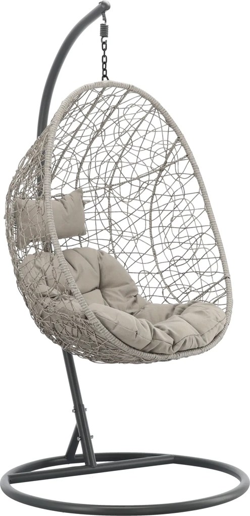 CH ZÁVESNÁ STOLIČKA, ŠEDÁ, VANKÚŠ – ŠEDÝ, RÁM – TMAVOSÉRY 115 X 90 X H67 CM