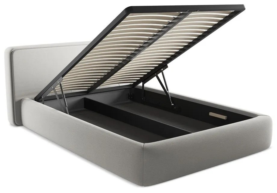 Svetlosivá čalúnená dvojlôžková posteľ s úložným priestorom s roštom 140x200 cm Kiana – Makamii