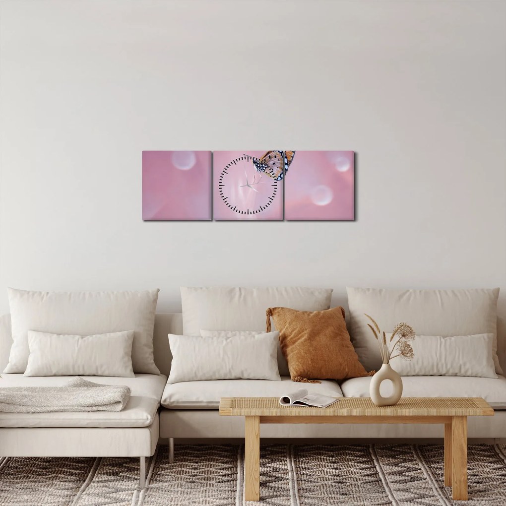 Obraz - Motýľ (s hodinami) (90x30 cm)