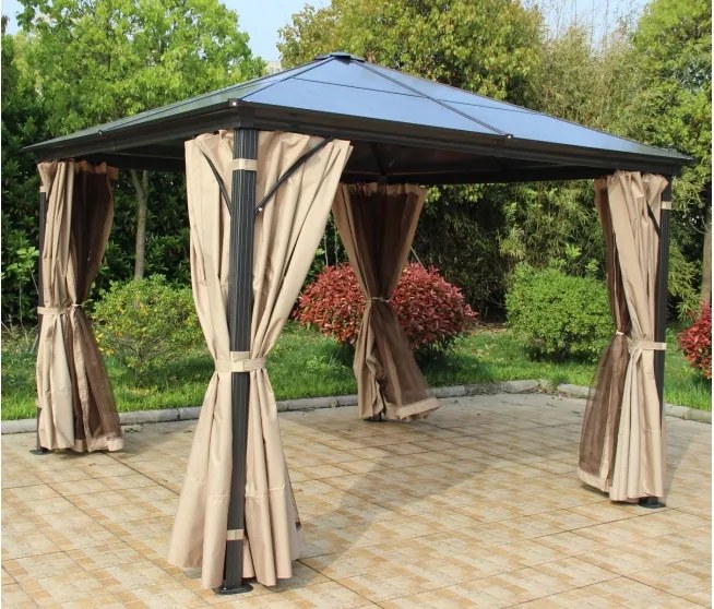 Pergola s bočnou stenou a moskytiérou 3x3m WH8401 Dekorhome