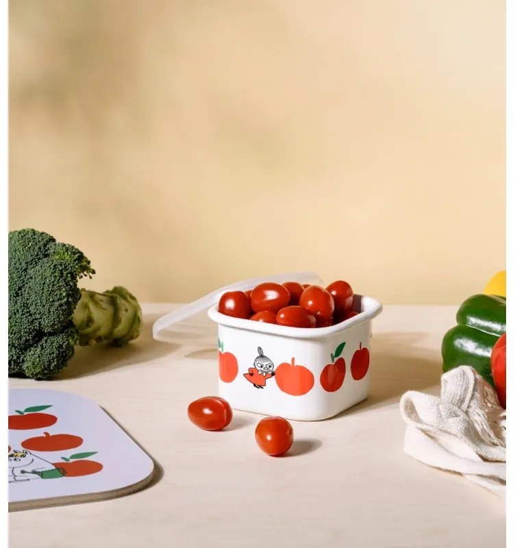 Dóza s vrchnákom Moomin Joyful Apples 0,67l, smalt / bielo-červená