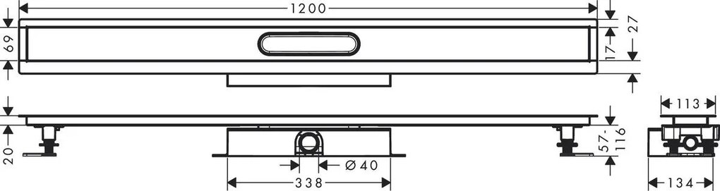 Hansgrohe uBox universal, úplná sada pre plochú inštaláciu - 1200 pre vrchné sady sprchových žľabov, HAN-56021180