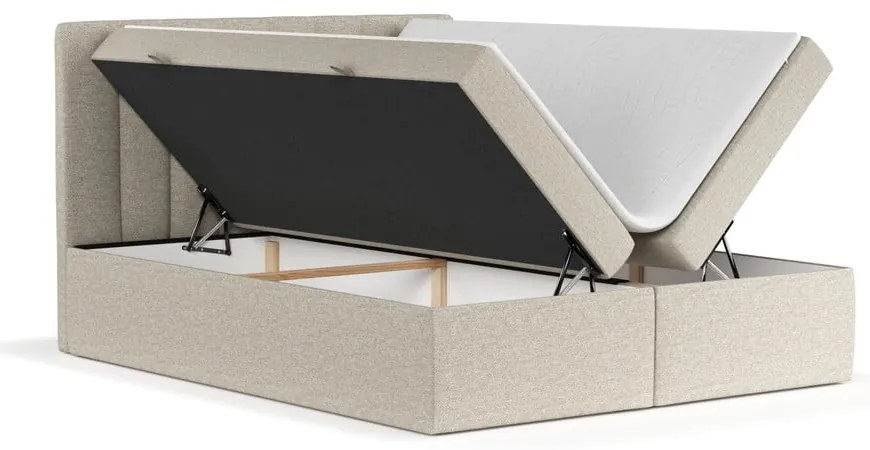 Béžová boxspring posteľ s úložným priestorom 160x200 cm Novento – Maison de Rêve