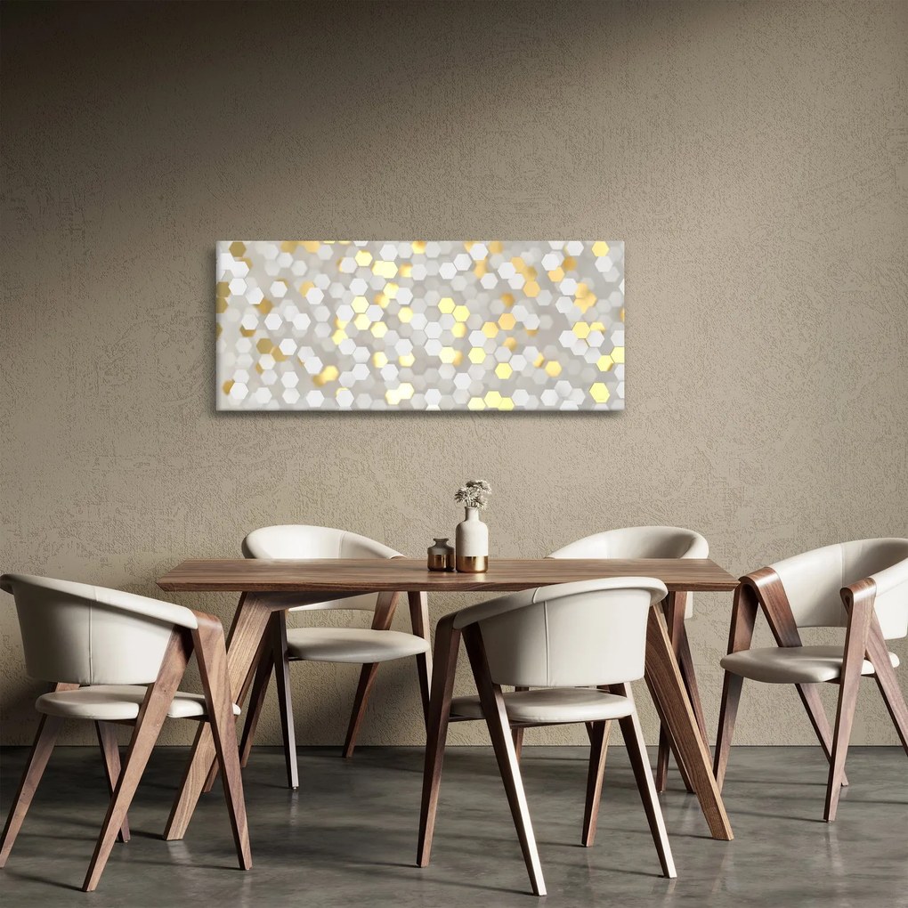 Obraz - Zlato-biele hexagóny (120x50 cm)