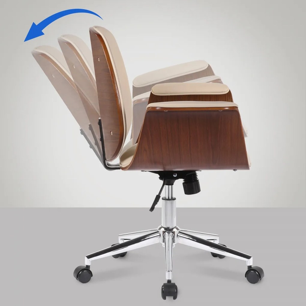 Kancelárska stolička Kemberg - koženka, drevo orech - Krémová