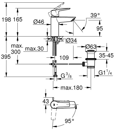 GROHE 311372432 - Umývadlová batéria QUICKFIX START 165 mm čierna