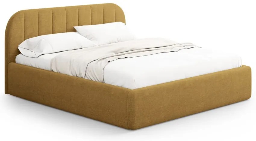 Čalúnená dvojlôžková posteľ s úložným priestorom s roštom 180x200 cm v horčicovej farbe Juno – Windsor & Co Sofas