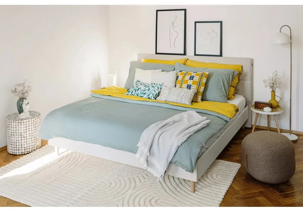 Béžová dvojlôžková posteľ Bobochic Paris Elyna Light, 180 x 200 cm