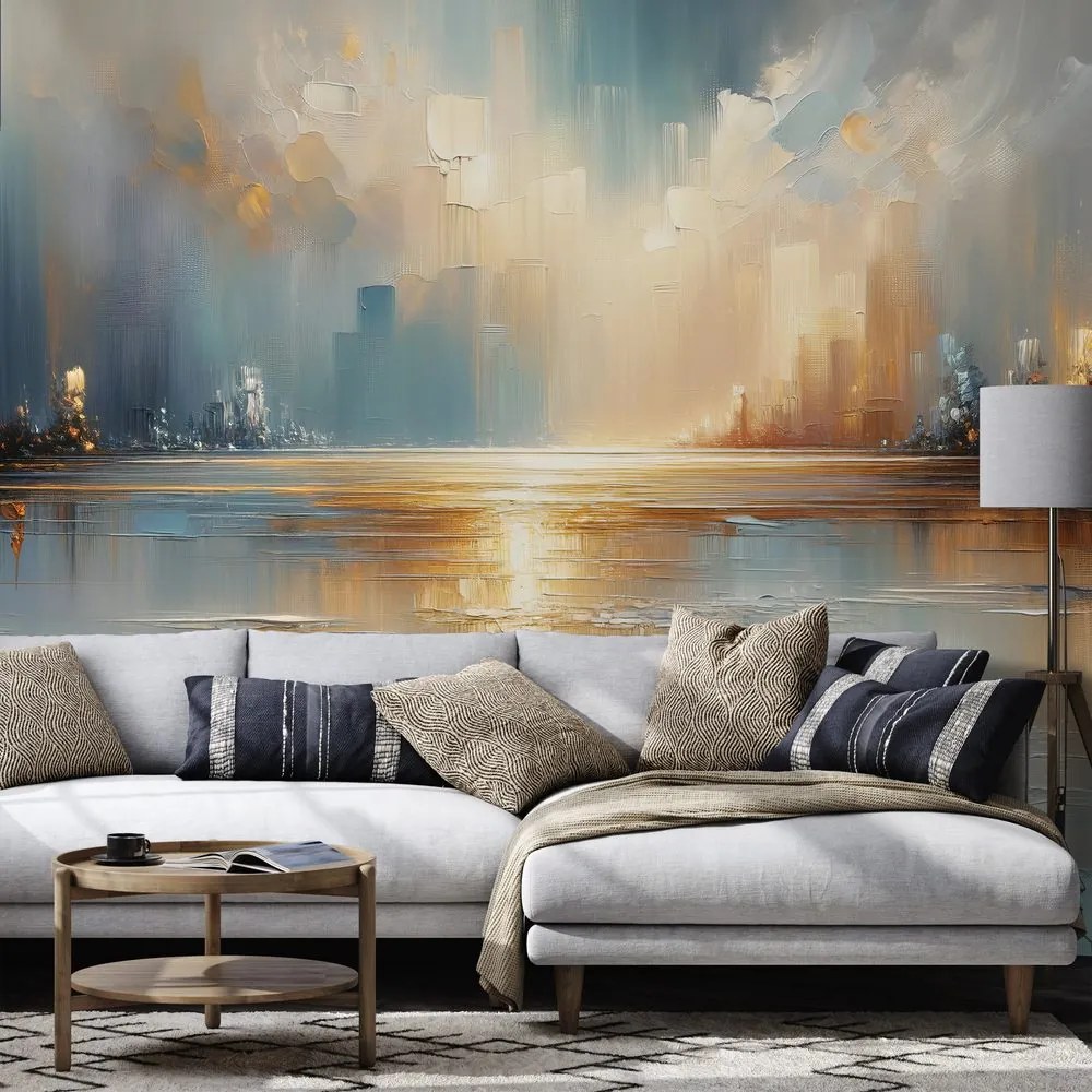 Samolepiaca tapeta abstraktná mestská krajina v teplých tónoch