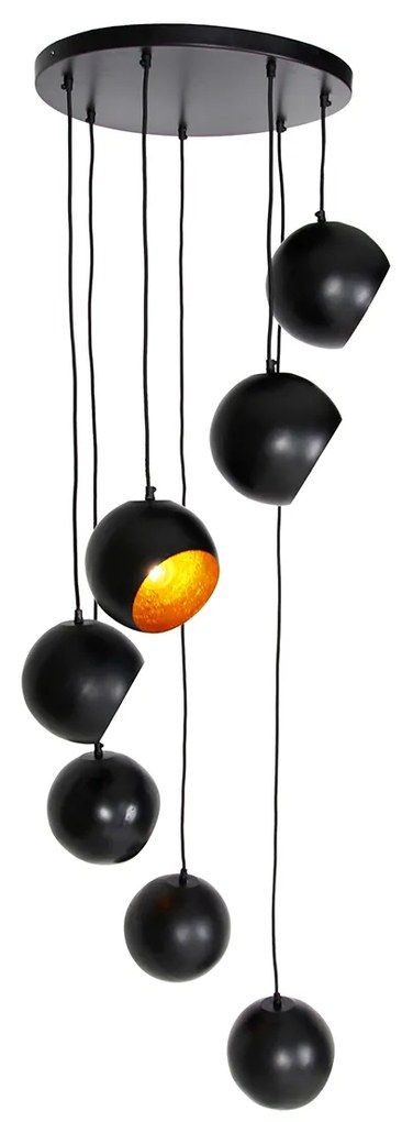 Závesné svietidlo čierne so zlatým vnútrom 7-svetlo - Crooked Cluster