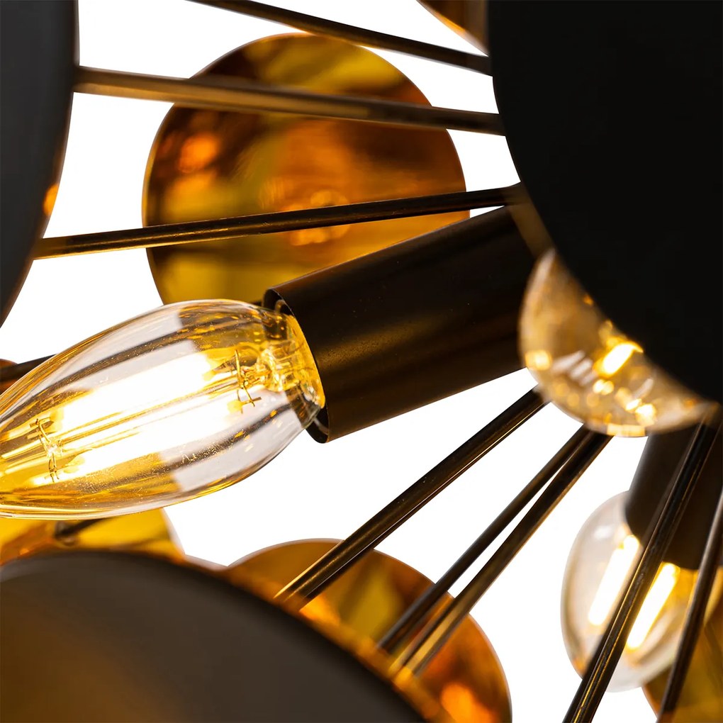 Dizajnové závesné svietidlo čierne a zlaté - Cerchio