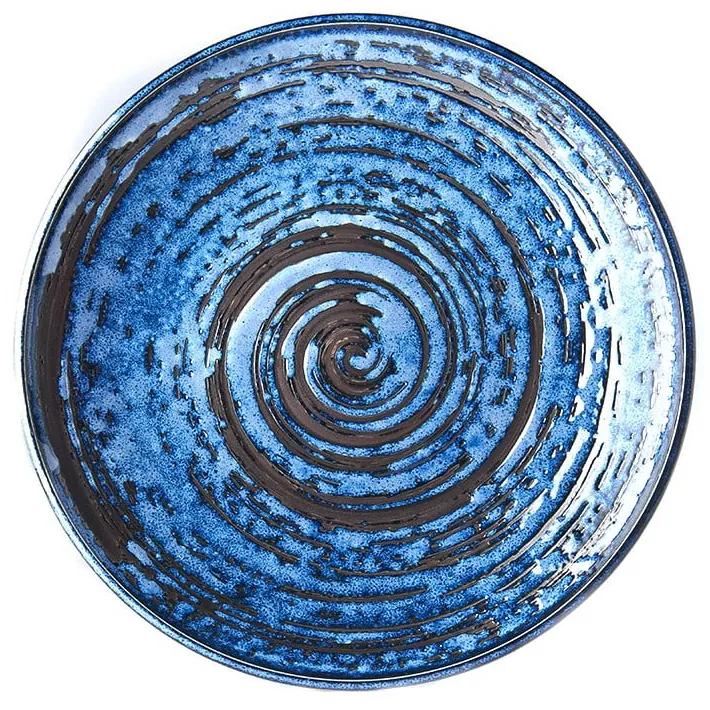 Modrý keramický tanier Mij Copper Swirl, ø 25 cm