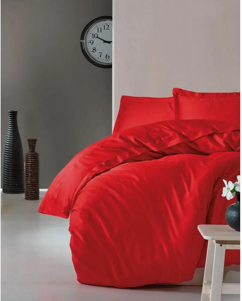 Červené obliečky s plachtou na dvojlôžko z bavlneného saténu Cotton Bo× Elegant Red, 200 x 220 cm