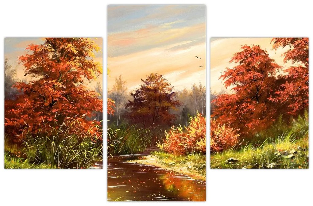 Obraz rieky v jesennej krajine, olejomaľba (90x60 cm)