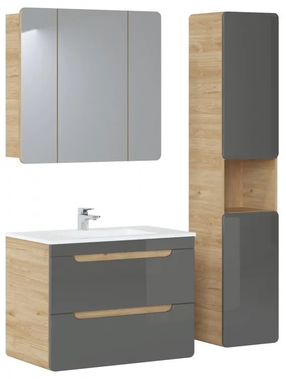 Závesná kúpeľňová skrinka so zrkadlom Aruba 843 3D dub craft gold