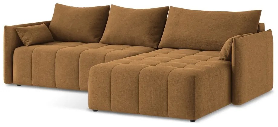 Terakotová rozkladacia/s úložným priestorom rohová pohovka (pravý roh/s leňoškou) Moku – Makamii