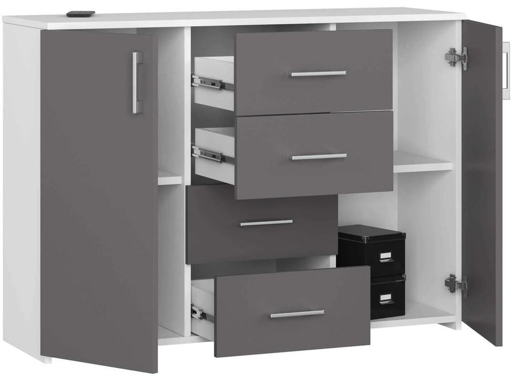 Komoda TORVI K 110 cm matná biela/matná grafitovo sivá