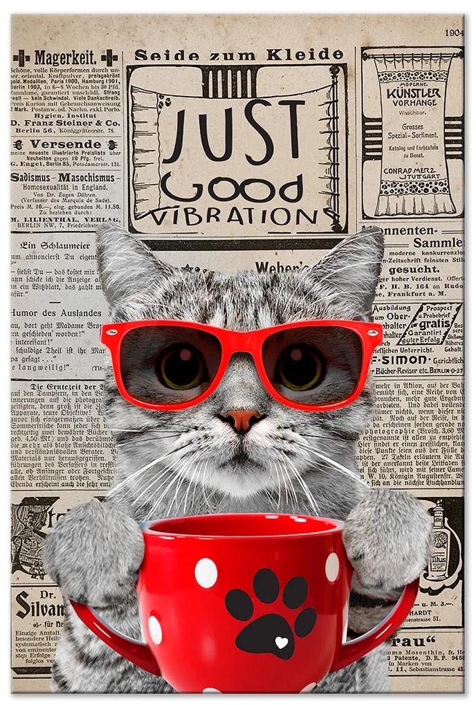 Artgeist Obraz - Cat With Coffee (1 Part) Vertical Veľkosť: 80x120, Verzia: Premium Print