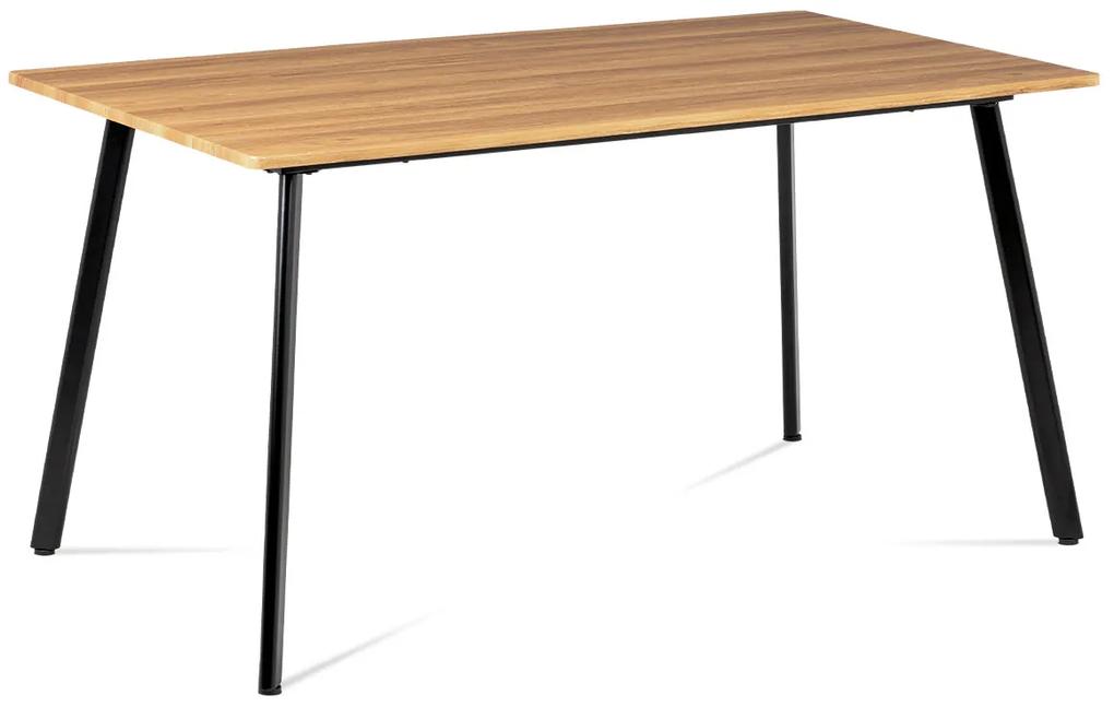 Jedálenský stôl 150x80x76 cm, MDF, dekor medový dub, kovová štvornohá podnož, čierny matný lak