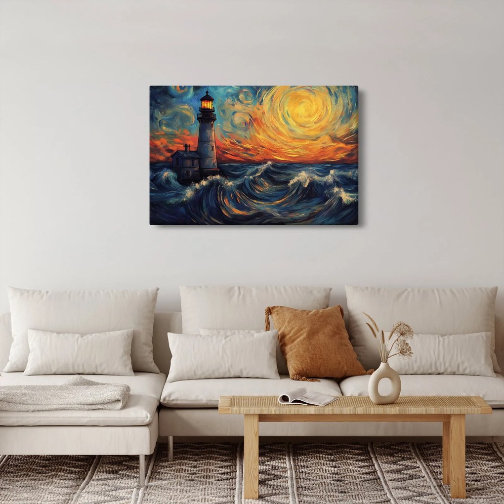 Obraz - Maják vo vlnách (90x60 cm)