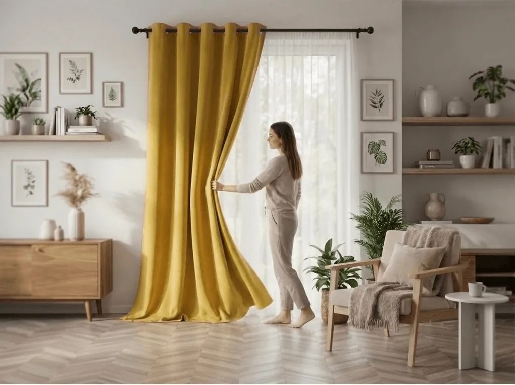 Žltý záves OXFORD 140x250 cm Zavesenie: Riasiaca páska