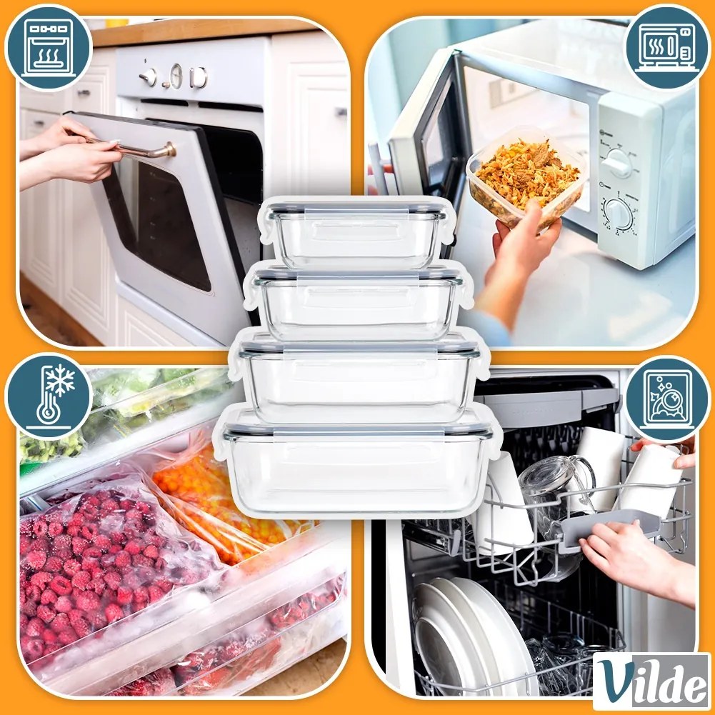 VILDE Sada 4 sklenených tesniacich dóz, krabičky na jedlo SKLO - LOCK&LOCK