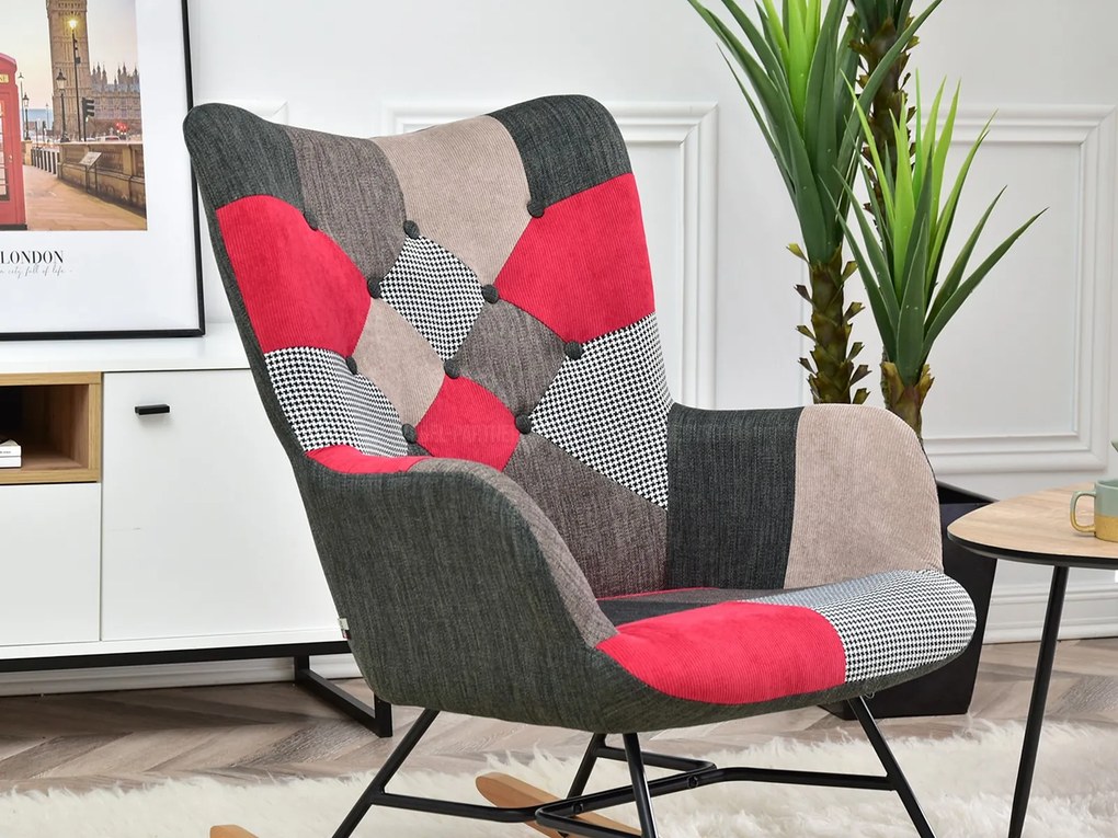 Kreslo Sibyla (patchwork + buk + čierna). Akcia -21%. Vlastná spoľahlivá doprava až k Vám domov. 1110393