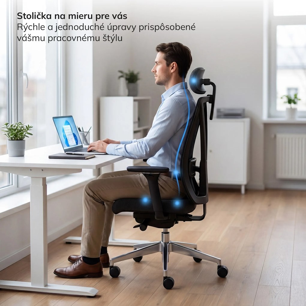 Ergonomická otočná kancelárska stolička so sieťovaným operadlom, čierna: VECTOR