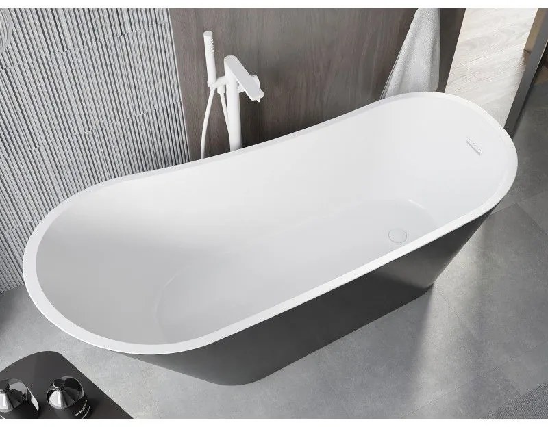 Mexen Alta, voľne stojaca vaňa 170 x 75 cm, biela-čierna, biely prepad, 52141707575-20