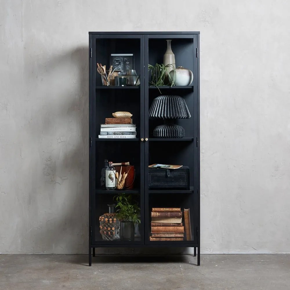 Čierna kovová vitrína 90x190 cm Carmel – Unique Furniture