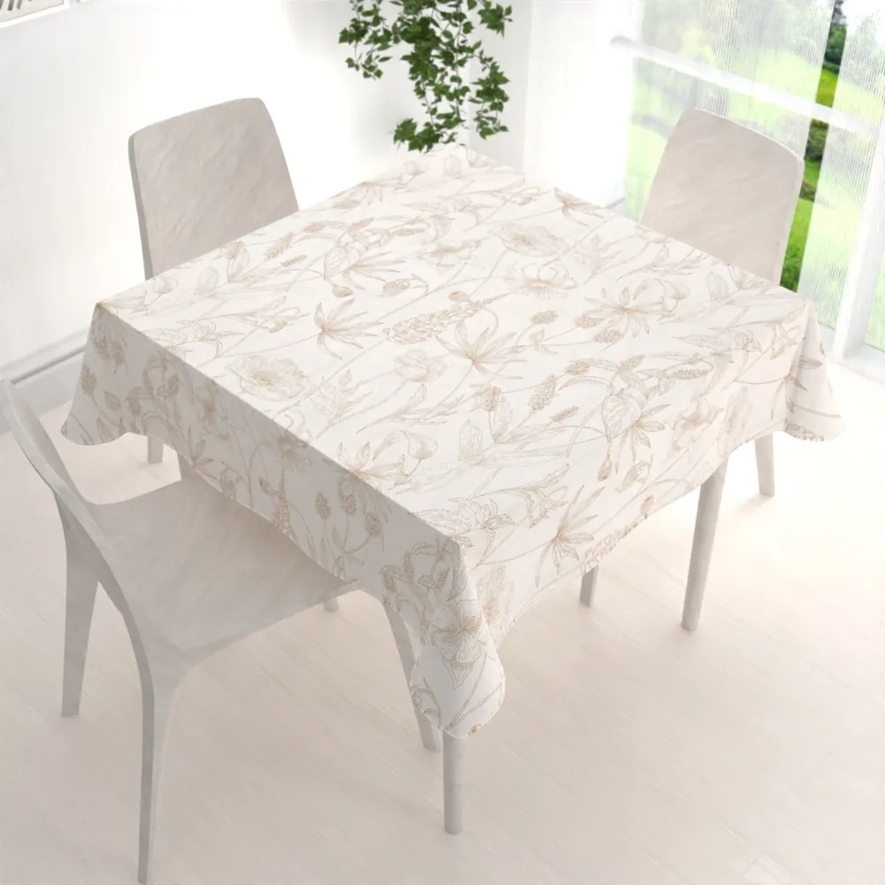 Biante Bavlnený štvorcový obrus Sandra SA-425 Hnedé listy na smotanovom 120x120 cm