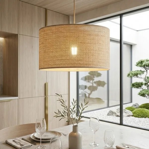 Luster na lanku AIDA 1xE27/15W/230V priemer 35 cm dub/rafia