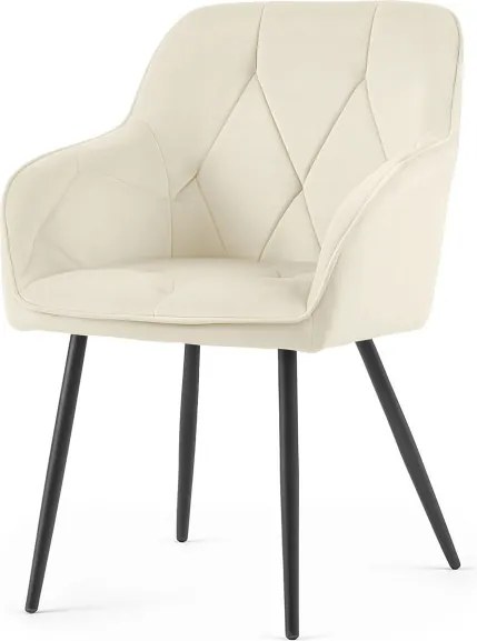 Sada šiestich jedálenských stoličiek DIAMANTE zamatové, krémové / čierne nohy (6 ks)