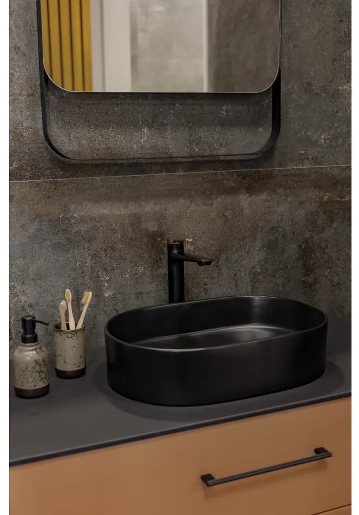 Laveo Desna, umývadlo na dosku 500x350x120 mm, čierna matná, LAV-VUD_B250