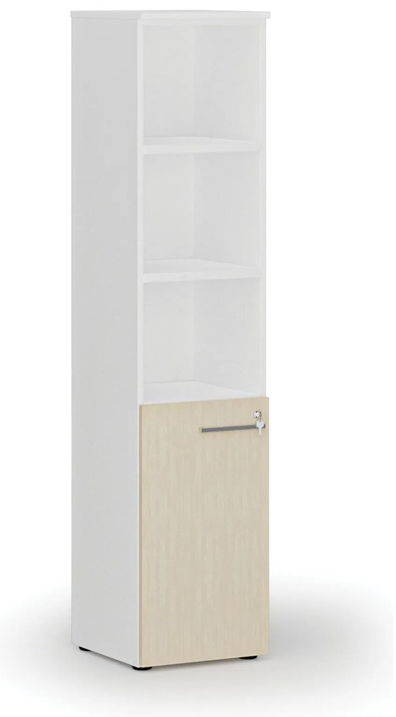 Kombinovaná kancelárska skriňa PRIMO WHITE, dvere na 2 poschodia, 400 x 420 x 1781 mm, biela/breza