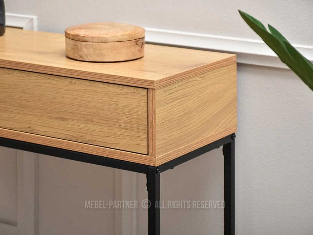 Konzolový stolík Norma M (dub + čierna). Akcia -25%. Vlastná spoľahlivá doprava až k Vám domov. 1110817