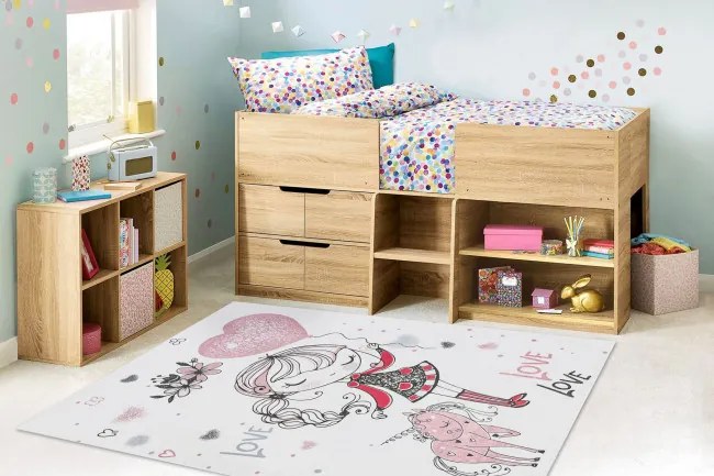 Detský koberec protišmykový BAMBINO 2644 Dievčatko, biely / ružový